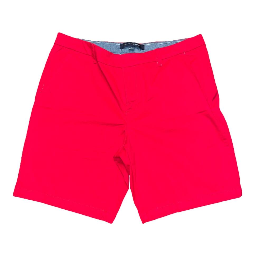 Tommy Hilfiger Shorts Womens 12 Red Chino Bermuda Cotton Solid Sports Golf Ladie